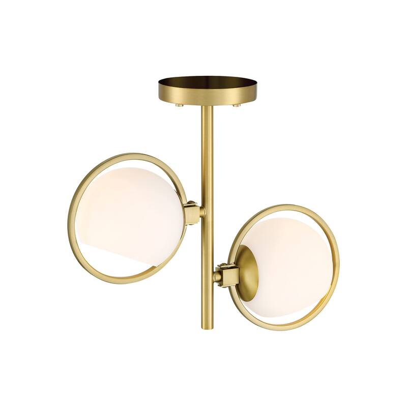 Teatro 14.75 in. 2-Light Brushed Gold Modern Semi Flush Mount Light