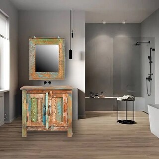 Reclaimed Solid Wood Bathroom Vanity Cabinet Set with Mirror - Bed Bath ...