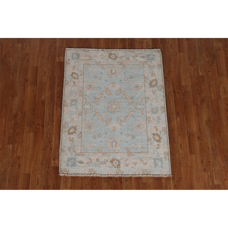 Geometric Oushak Turkish Oriental Wool Rug Hand-knotted Bedroom Carpet - 3'0" x 3'10"