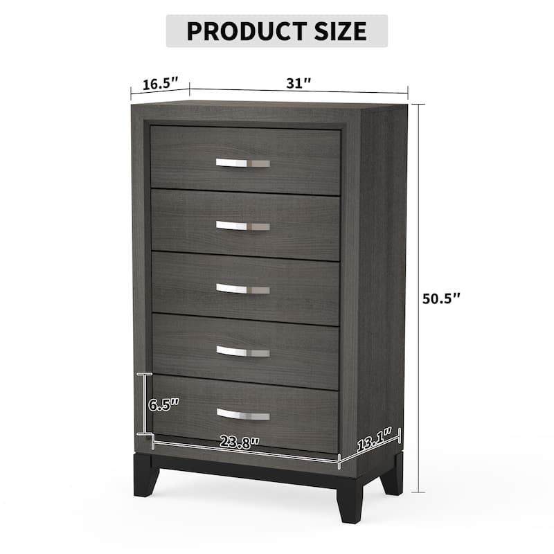 51" Tall Modern Gray Wood 5-drawer Storage Chest