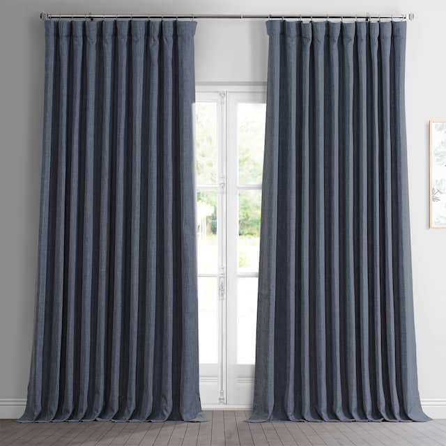 Porch & Den Milazzo Faux Linen Extra Wide Room Darkening Curtain (1 Panel) - 100 X 84 - Reverie Blue