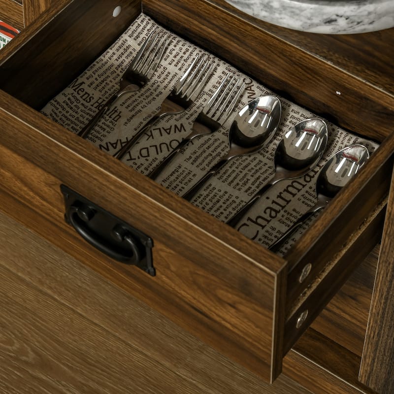 HOMCOM Sideboard Storage Cabinet, Kitchen Cupboard Buffet Server with Glass Doors, 2 Drawers & Adjustable Shelves