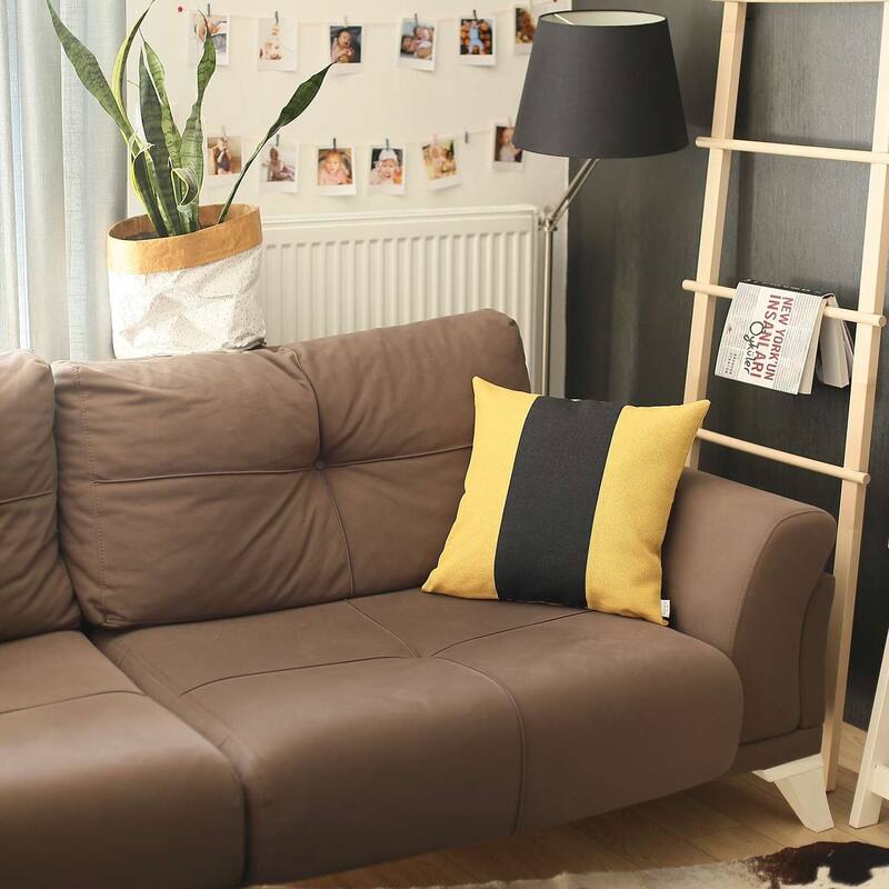 Black and Yellow Centered Strap Throw Pillow