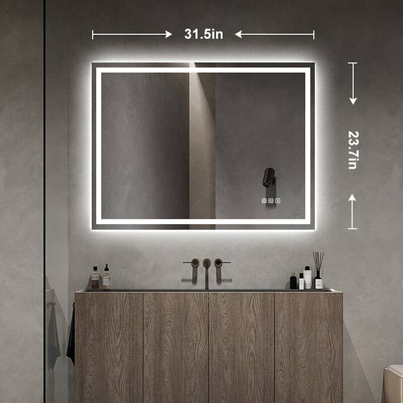 Rectangular Frameless Anti-Fog Multi-functional Wall-Mount LED Bathroom Vanity Mirror