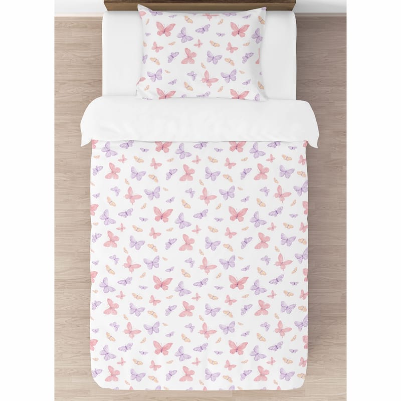 Sweet Jojo Designs Pink/Purple Shabby Chic Butterfly Girl 4pc Twin-size Comforter Set - Colorful Butterflies Pastel Watercolor
