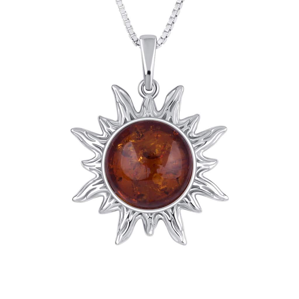Baltic Amber Sun Pendant Necklace in Sterling Silver