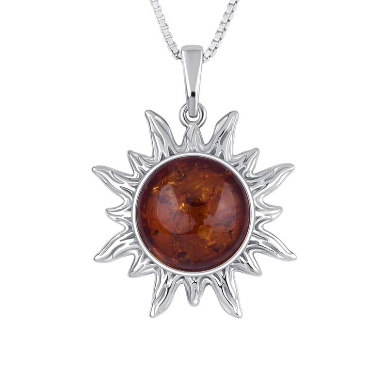 Baltic Amber Sun Pendant Necklace in Sterling Silver