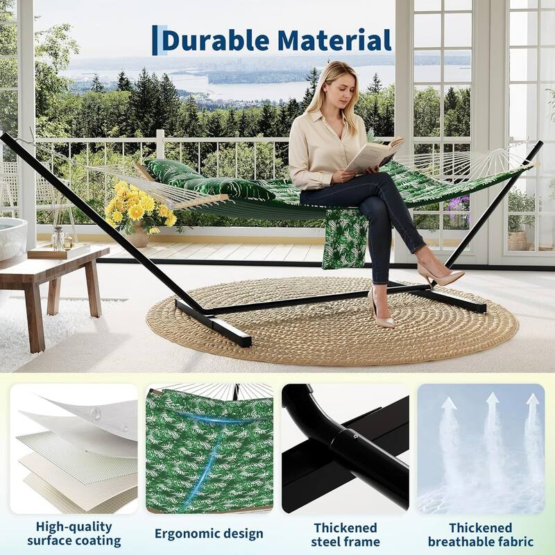 450 LBS Capacity, Double Outdoor Hammock for Patio, Backyard, Garden, Beach