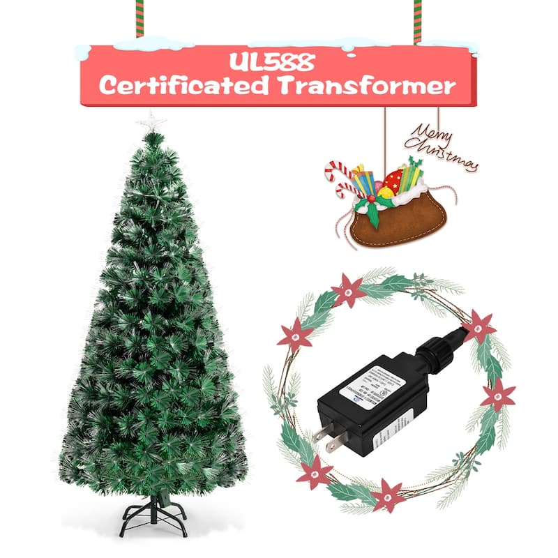 Gymax 5FT/6FT/7FT Pre-lit Fiber Optic ArtificialChristmas Tree w/LED - See Details