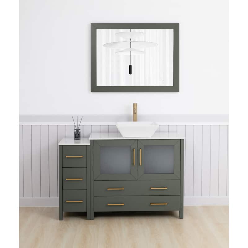Vanity Art 48" Single Sink Bathroom Vanity Combo Set with Engineered Marble Top and Free Mirror - 48 x 18.5 x 36 Inches