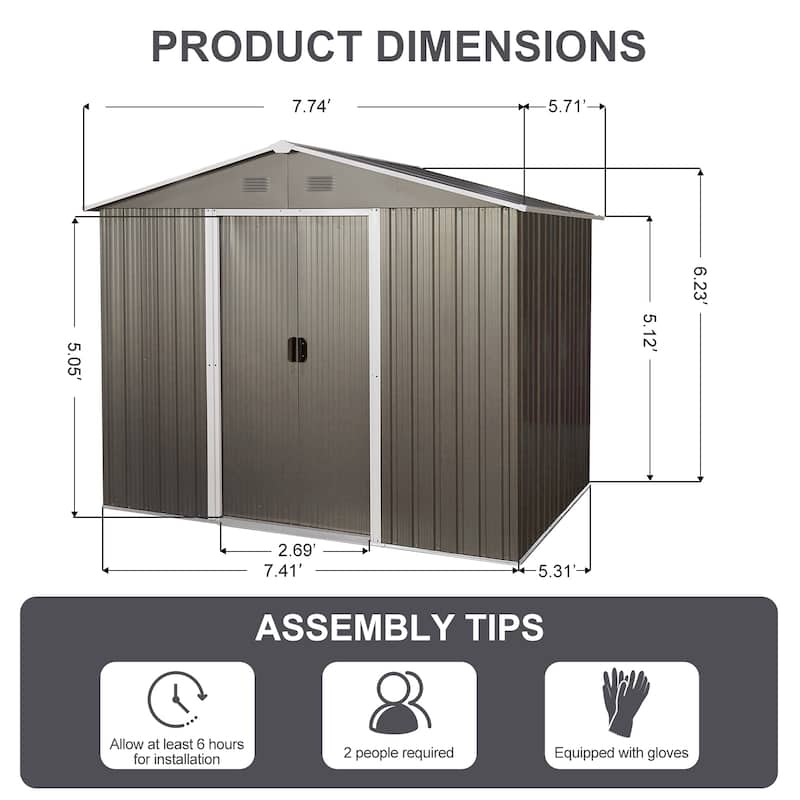Rust-resistant Metal Storage Shed with Sliding Lockable Door Garden Shed Tool Shed Pet Shed, Punched Vents, Water-proof
