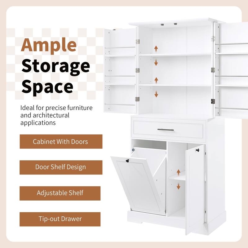 GDFStudio - Sebastian Tall Multi-Functional Bathroom Storage Cabinet with Integrated Hamper