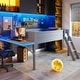preview thumbnail 2 of 26, Twin/Full Size Gaming Loft Bed with Bulit-in Desk and LED Light, Wooden Low Kids Loft Bedframe with Ladder