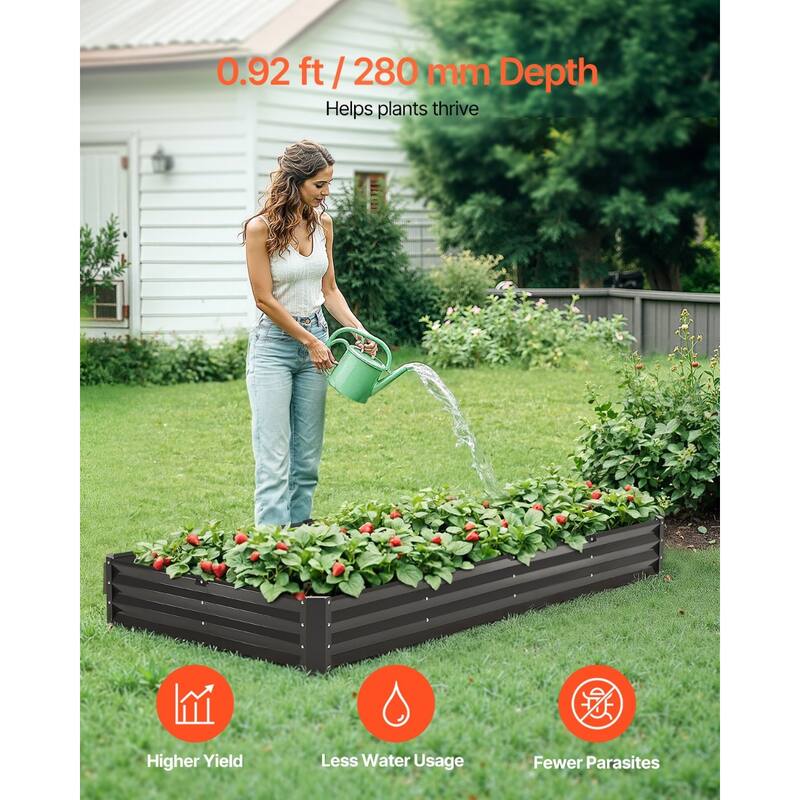 Dark Grey Metal Raised Garden Bed for Vegetables and Flowers Galvanized Planter Box Outdoor - 8 x 4 x 1 ft