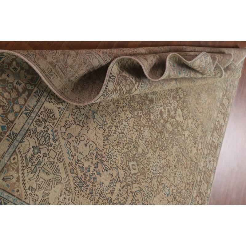 Geometric Tabriz Distressed Persian Rug Hand-knotted Wool Carpet - 6'7" x 9'0"