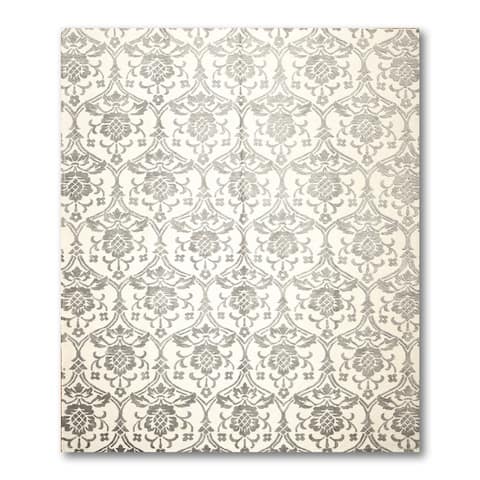 Hand Knotted Gray,Ivory Oriental Rug Wool Traditional Oriental Area Rug (8x10) - 8' x 10'