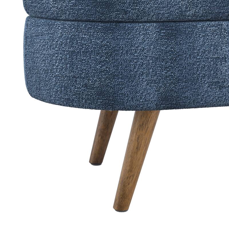Oval Storage Ottoman Bench, Decorative End of Bed Bench 43.5 Inches Upholstered Storage Ottoman with Solid Wood Legs