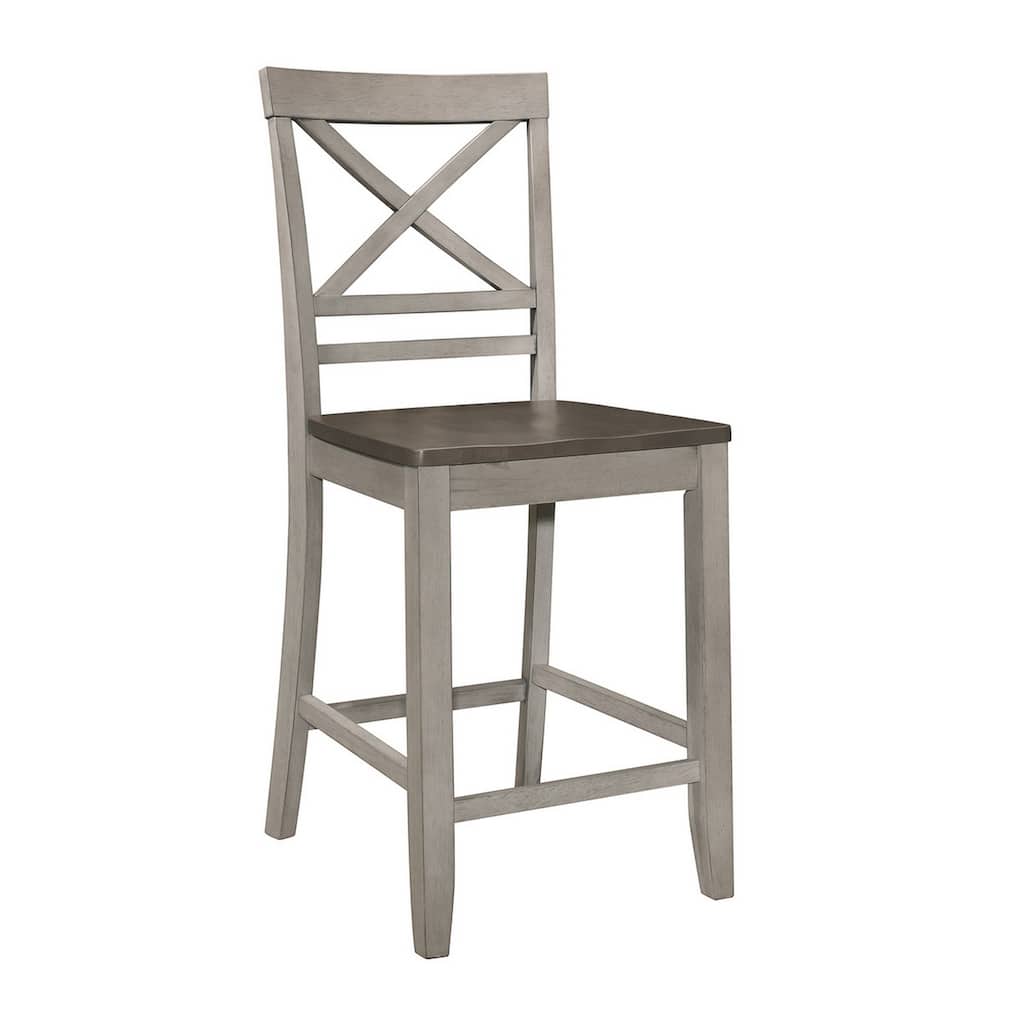 Brian 23 Inch Counter Chair Crossbuck Backrest Rustic Gray Wood Brown