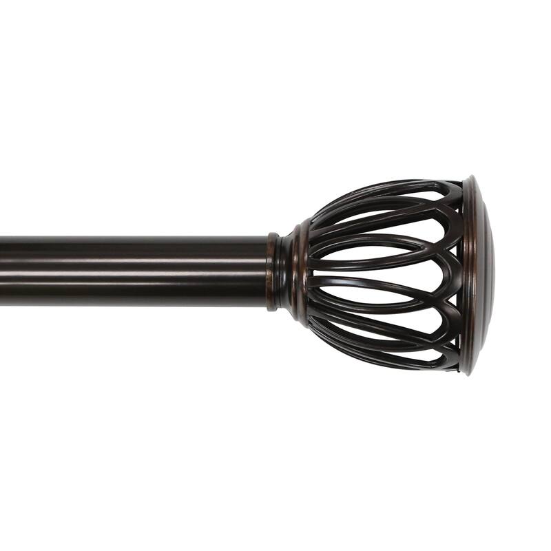Lumi 1" Single Curtain Rod Set Brushed Nickel/ Oil Bronze-Cage finials