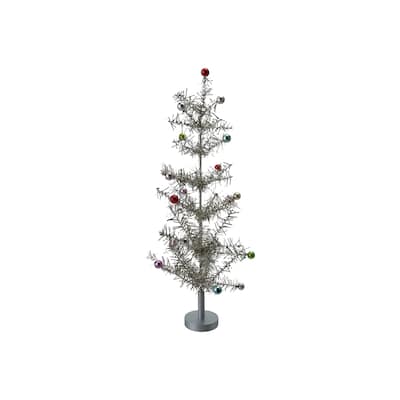 Tinsel Tree with Multicolor Ball Ornaments - 2.75"L x 2.75"W x 17.0"H