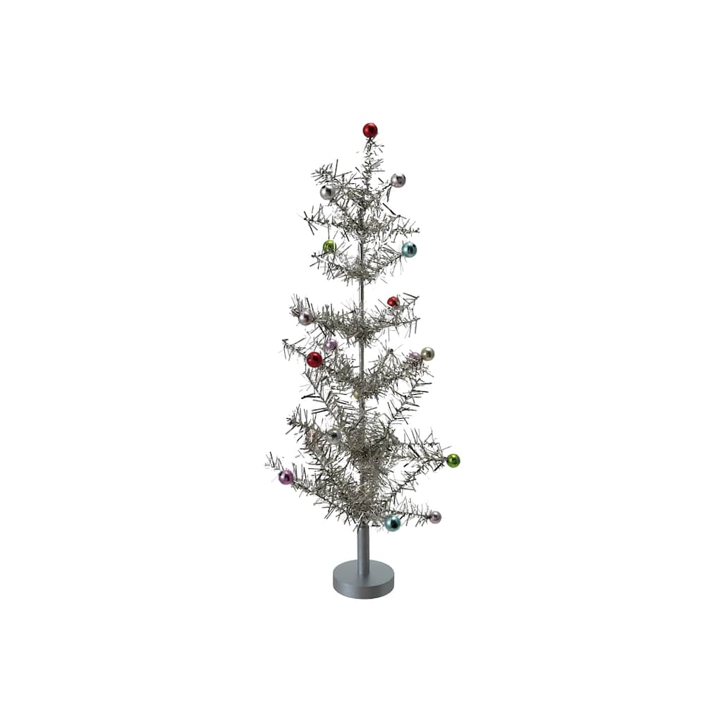 Tinsel Tree with Multicolor Ball Ornaments - 2.75"L x 2.75"W x 17.0"H