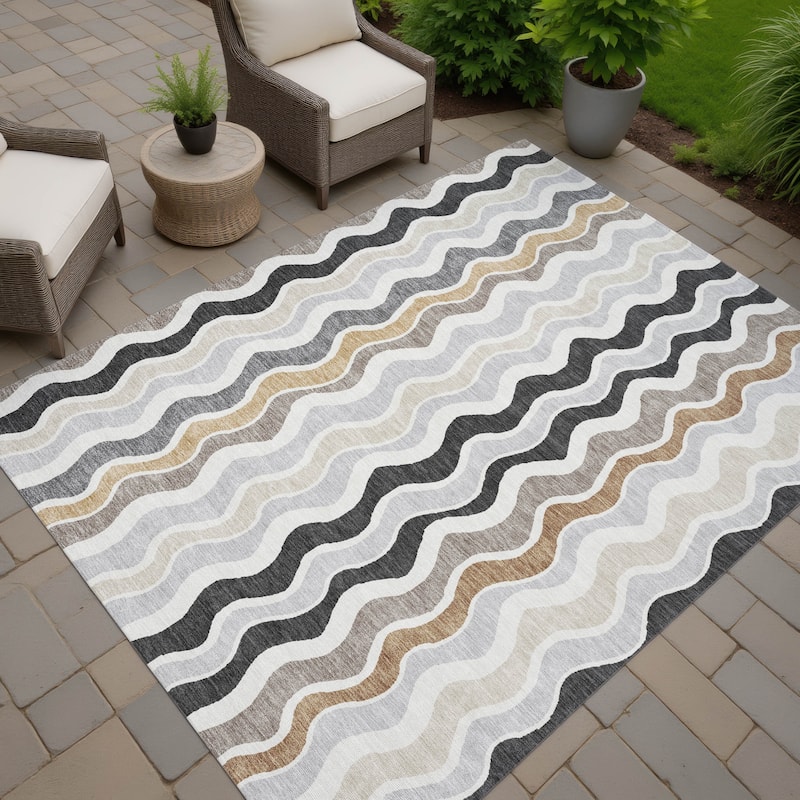 Machine Washable Indoor/ Outdoor Funky Stripe Chantille Rug - Charcoal - 3' x 5'