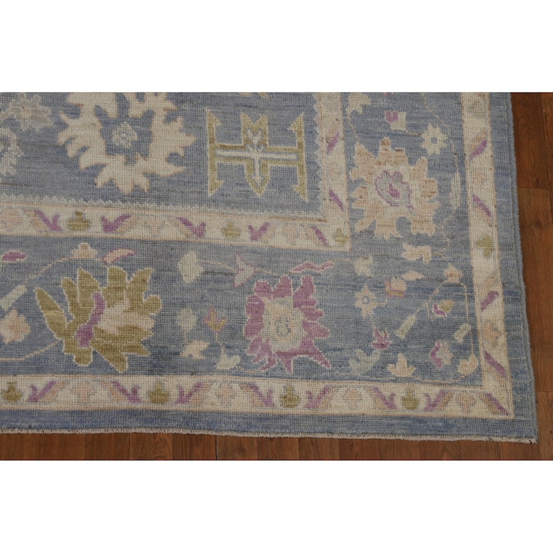 Oushak Turkish Area Rug Hand-Knotted Vegetable Dye Blue Wool Carpet - 9'3" x 11'11"