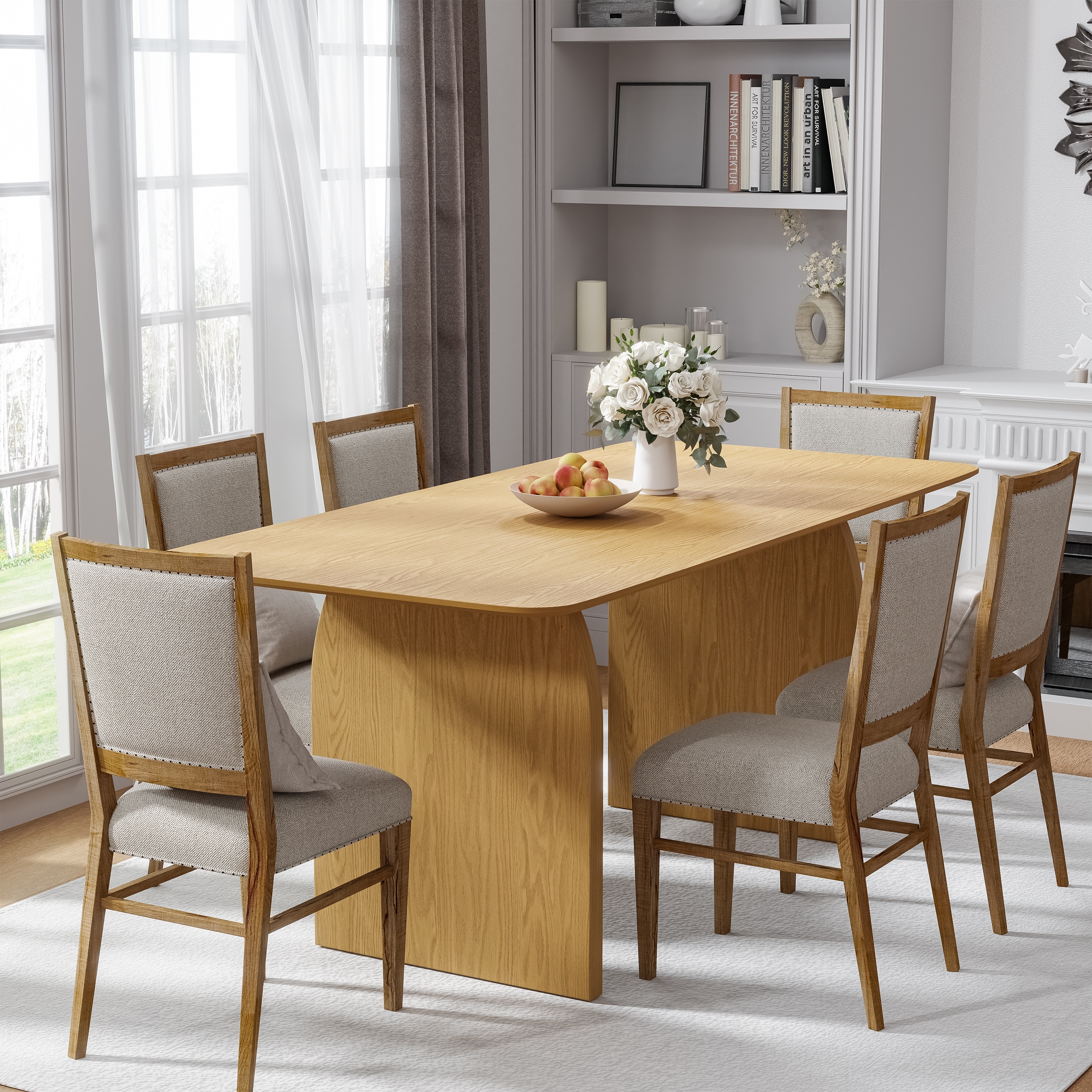Farmhouse Dining Table Solid Wood Kitchen Table with Arched Legs Square Wood Top for Dining Room & Kitchen - 67"x33.5"