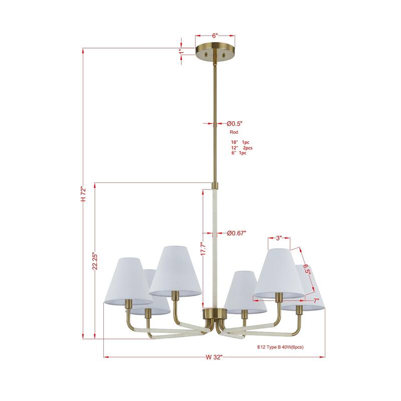 Remi 6-Light Chandelier, White