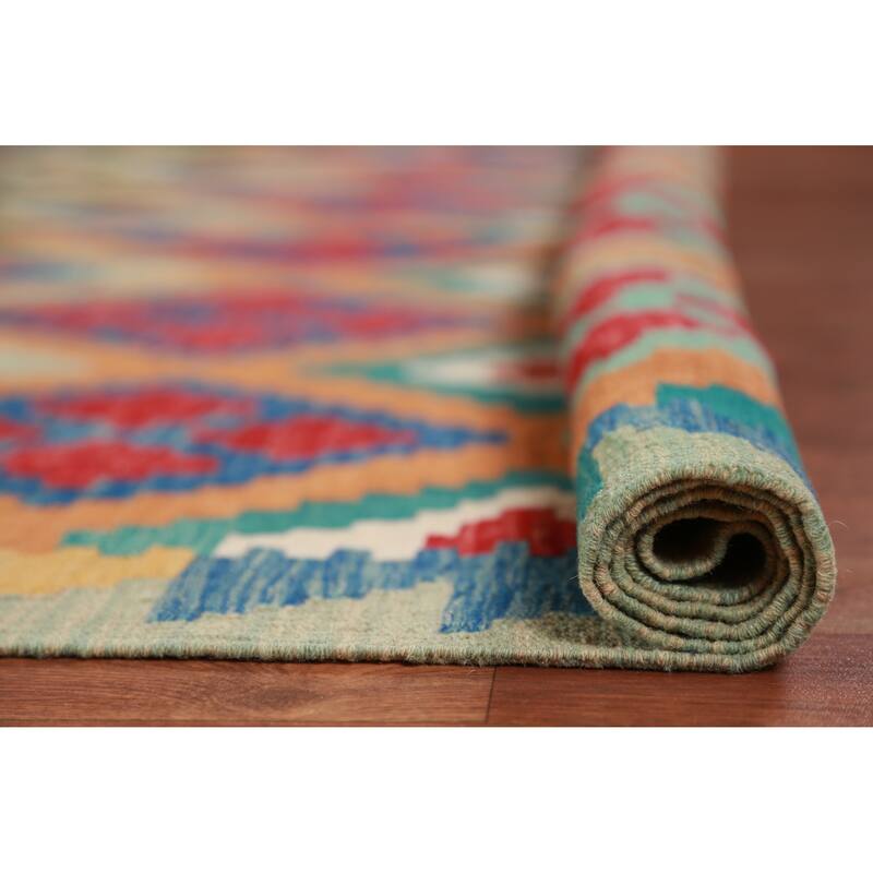 Hand Woven Oriental 100% Wool Carpet Southwestern Geometric Oranges & Rust Kilim Area Rug - 8' 6'' X 5' 7''