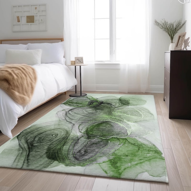 Premium Washable Super Soft Abstract Contemporary Mayfield Rug - Olive - 8' x 10' - Rectangle