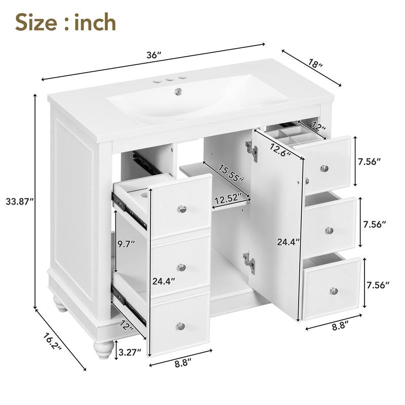 Bathroom Vanity Dresser with Sink and Overflow Hole Wallmounted
