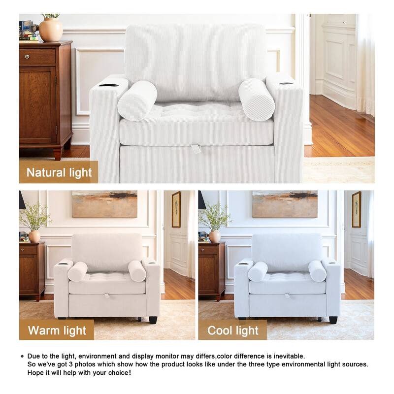 Corduroy Convertible Chair 3 in 1 Sleeper Sofa Chair Bed