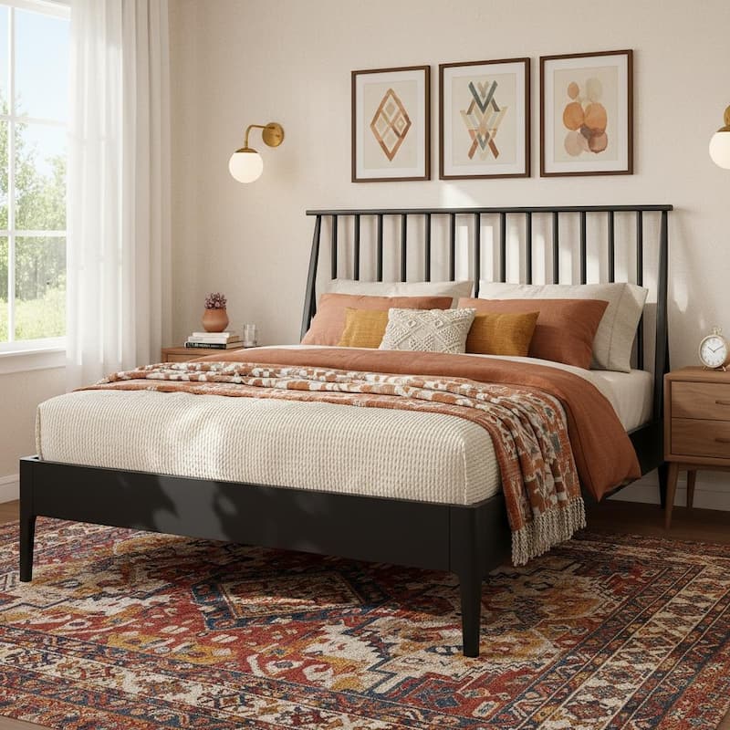 Modern Boho Bamboo Bed Frame with Metal Support by Harper&Bright Designs