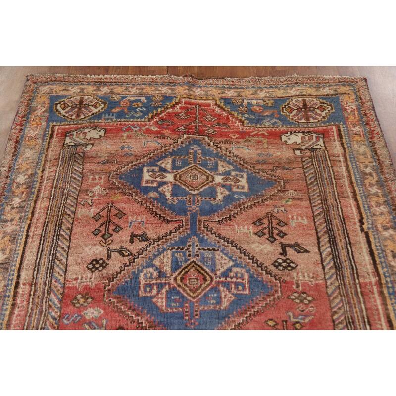 Vegetable Dye Pink Shiraz Persian Antique Rug Hand-knotted Wool Carpet - 4'5"x 6'4"