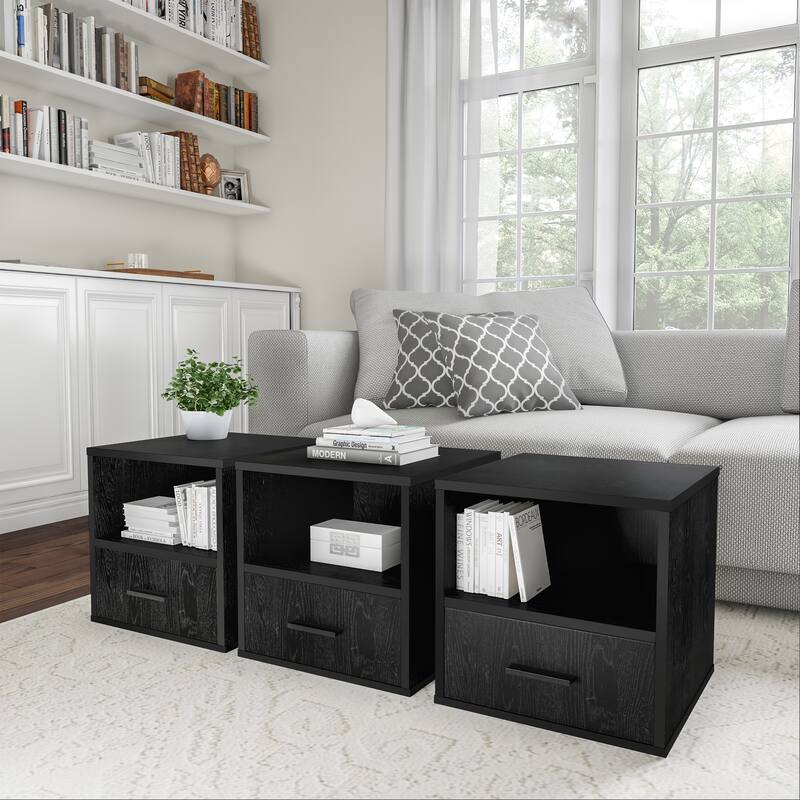 Hastings Home Cube End Table with Drawer - 15.75" x 16.25" x 15.75"