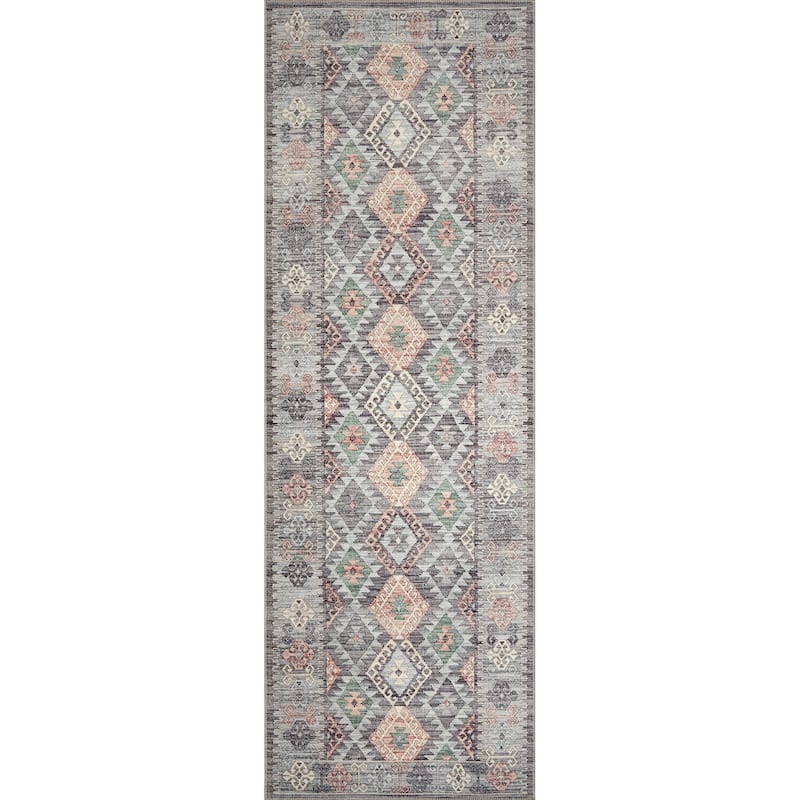 Alexander Home Escalante Southwestern Diamond Area Rug - 2'6" x 7'6" - Grey/ Multi - Runner/Rectangle