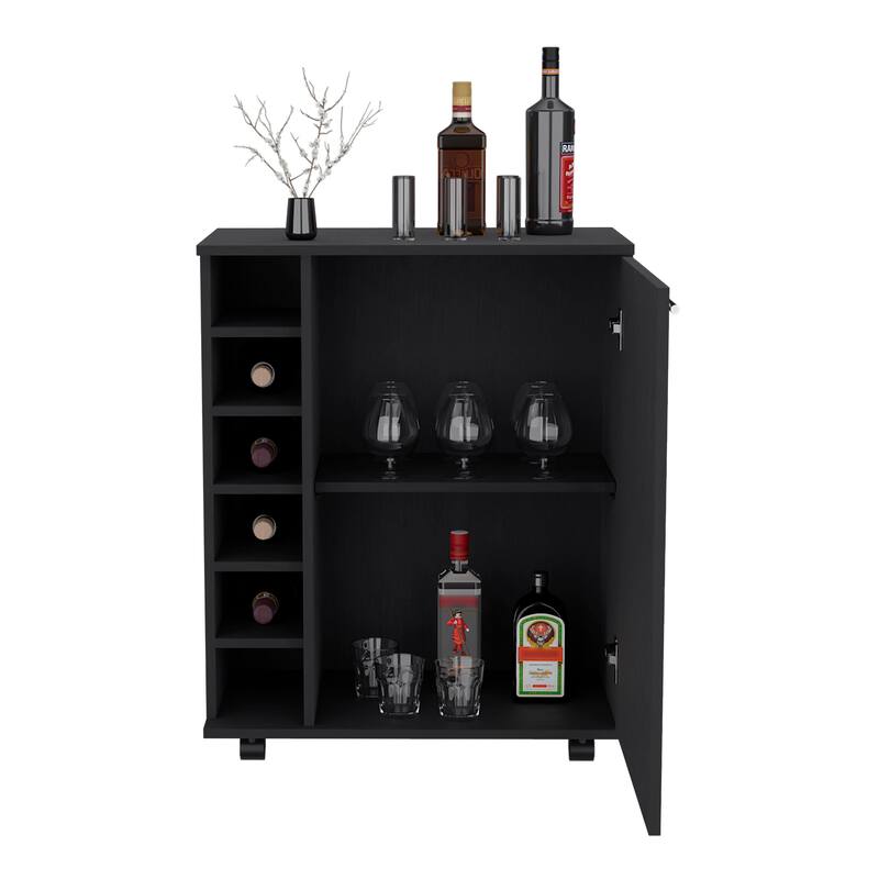 Wick Bar cart with Integrated Wine Storage, Spacious Cabinet and Smooth Rollers