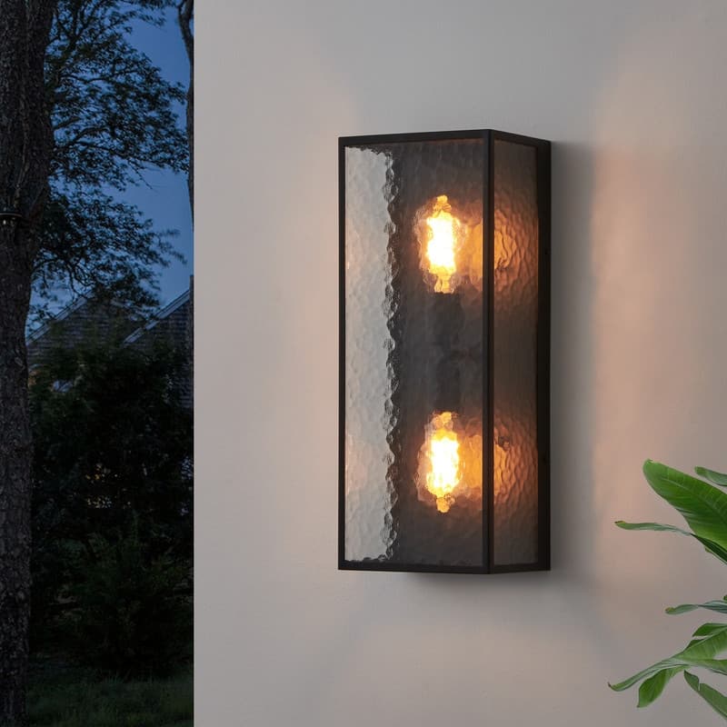 KAWOTI 2-Light Modern Outdoor Wall Sconce with Textured Glass - W8" x H19.75" x D5.75"