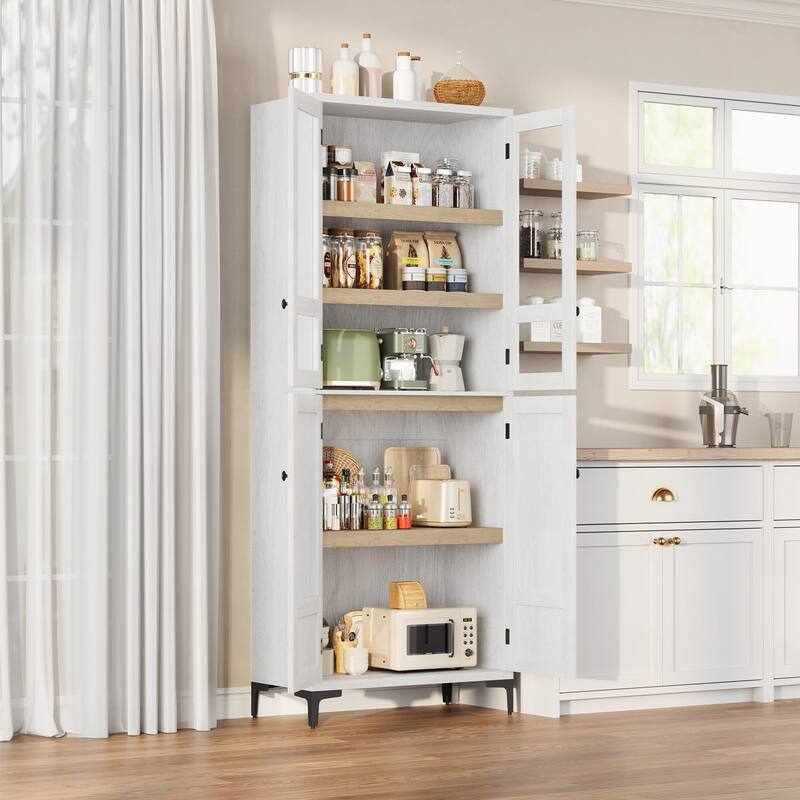 71" Tall Storage Cabinet, Kitchen Pantry Cabinet 5 Tier Bathroom Cabinet with 4 Doors Adjustable Shelves for Kitchen