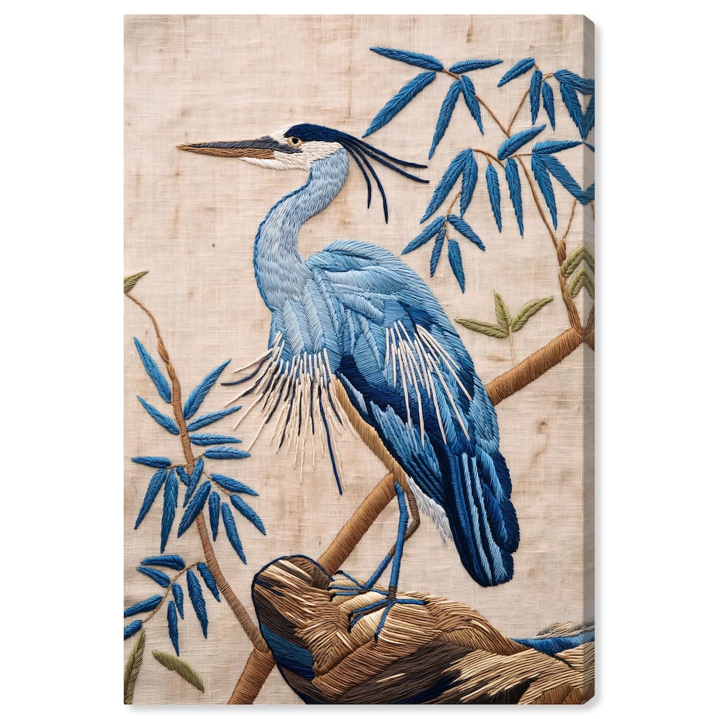 Needlework Heron Canvas by Art Remedy, Gallery Wrapped