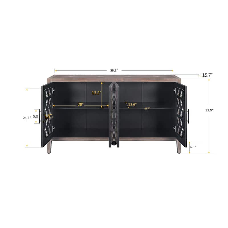 American Country Style Four Door Cabinet MDF Storage Console with Adjustable Shelves
