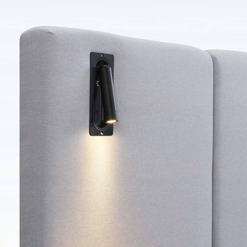 Stylish Design Linen Upholstered Bed with Integrated Lights and Shelves,for Modern and Rustic Interiors