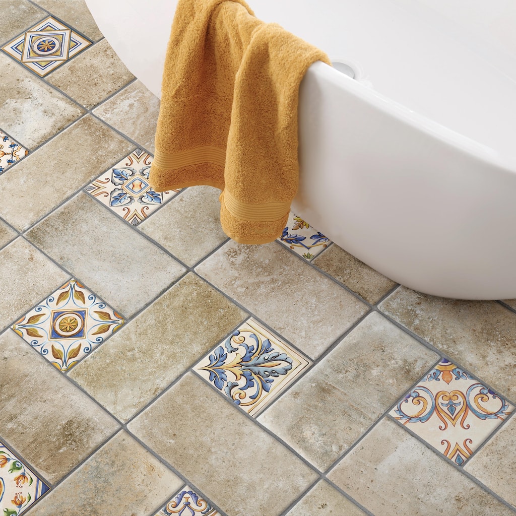 Merola Tile Toscana Spirale Certaldo with Giotto Deco 15-7/8" x 23-3/4" Porcelain Floor and Wall Tile - Case (39 Tiles)