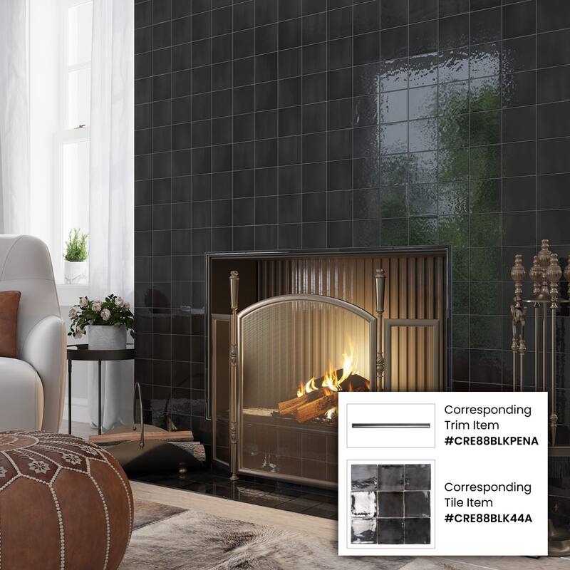 Apollo tile 0.5" x 8" Silken Glossy Black Ceramic Tile (0.3 sq ft/case) - 10 Pack