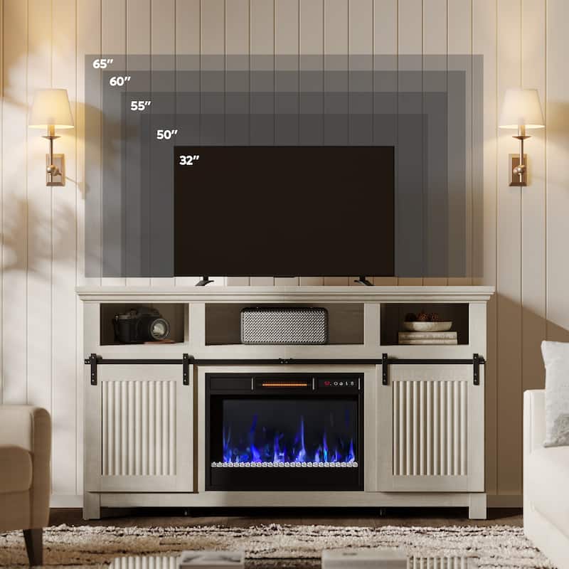 Bestier 60'' Fireplace TV Stand with Electric Fireplace Heater & Storage Cabinet for TVs up to 65 Inch