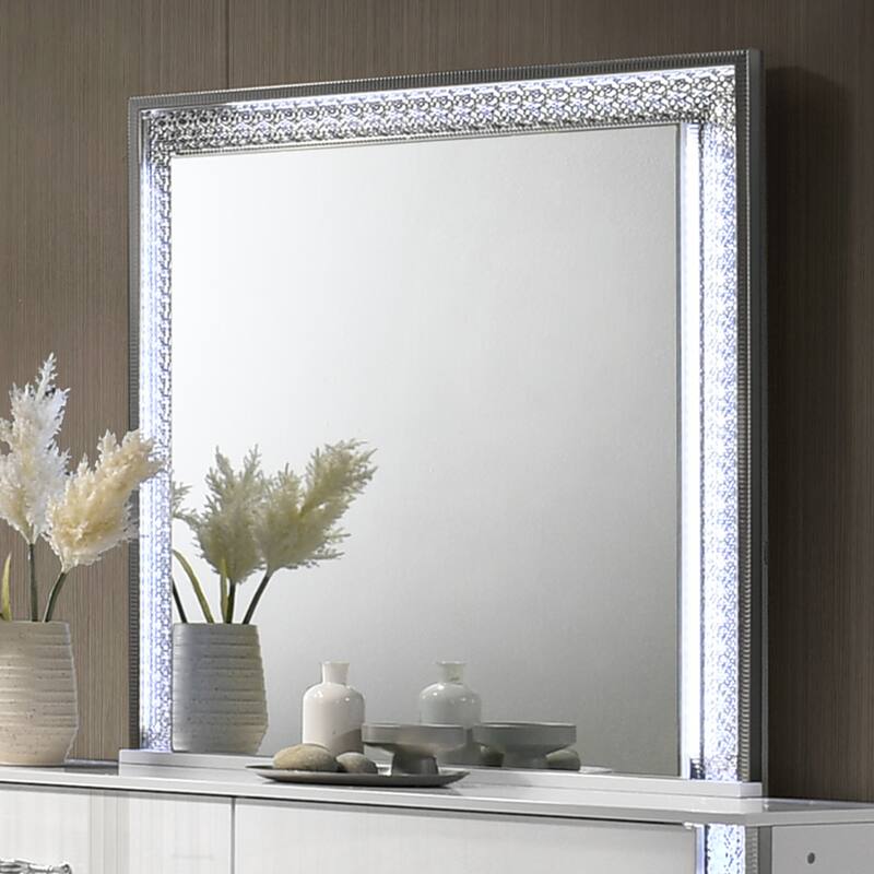 Furniture of America Andrea Modern 2-Piece White 6-Drawer Dresser and Mirror Set with LED Accent Lighting