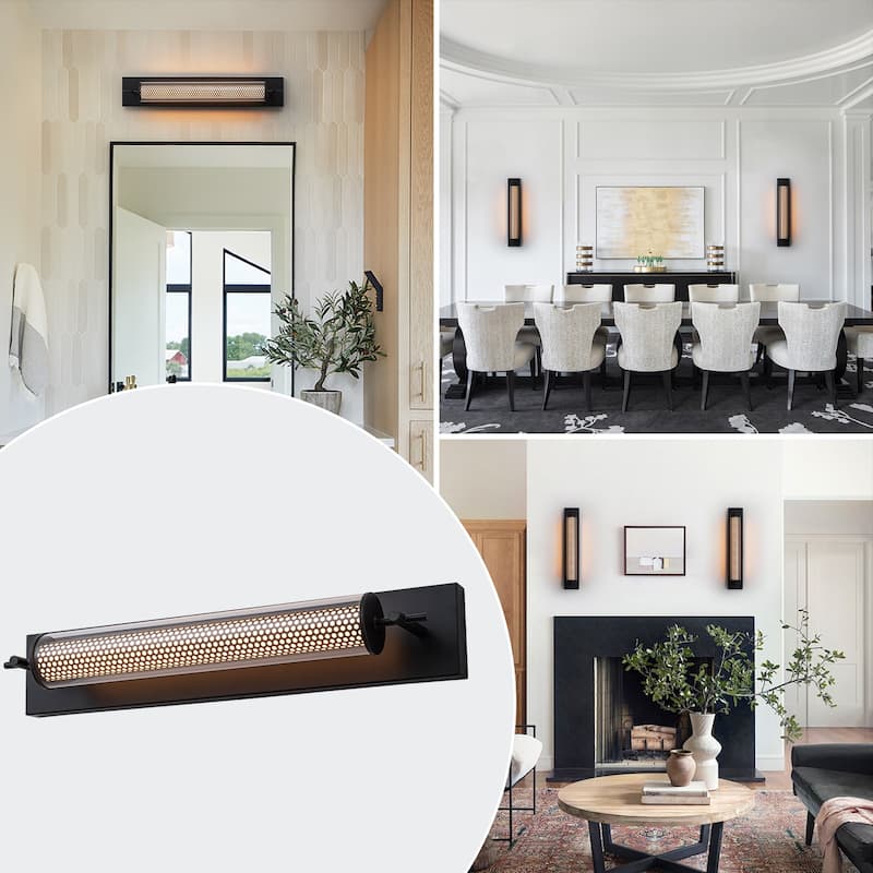 Modern Black LED Vanity Light Cylinder Glass Shades Dimmable Bathroom