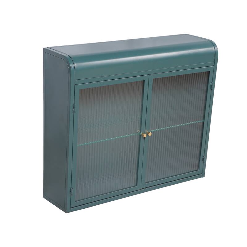 2-Door Wall-Mounted Metal Storage Cabinet with Glass Doors & Shelves