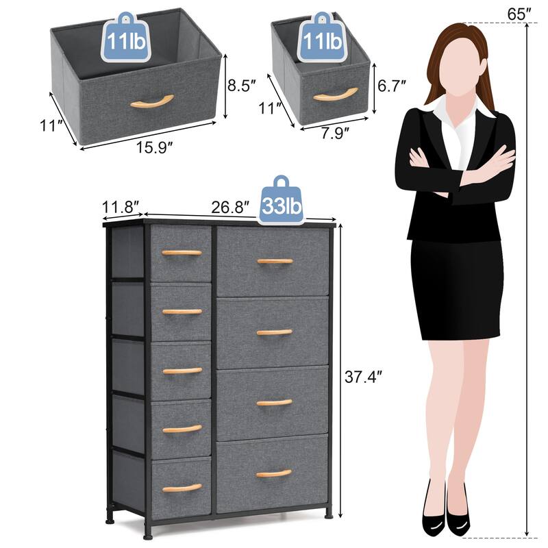 Vertical Dresser Storage Tower 9-drawer Chest Organizer Unit for Home